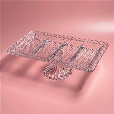 588-693 Прямоугольная менажница 37,2х22,5х12,5см на ножке в под.уп.(х6)Стекло