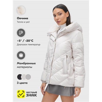 Куртка зимняя женская из овчина стильная и модная бежевого цвета 7348B