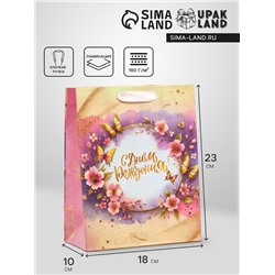 Пакет подарочный вертикальный «С днём Рождения», MS 18×23×10 см