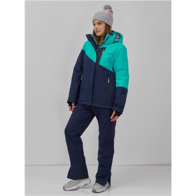 Горнолыжная куртка женская зимняя бирюзового цвета 707Br