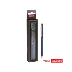 Ручка шариковая Luxor "Venus" синяя, 0,7мм, корпус синий/золото, кнопочный механизм, футляр
