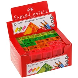 Точилка пластиковая Faber-Castell 1 отверстие, контейнер, ассорти, флуоресцентные цвета