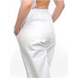 M023 WHITE Брюки спортивные женские на флисе (100% хлопок) 7986