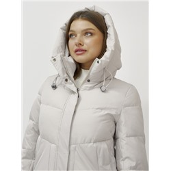 Куртка зимняя женская с капюшоном удлиненная стеганная бежевого цвета 9650B