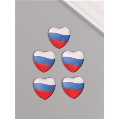 Кабошон стекло для творчества "Сердце. Россия" 2,5х2,5 см