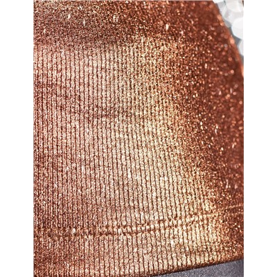 Топ с закрытым декольте из хлопка с эластаном в рубчик с матовым покрытием металлик