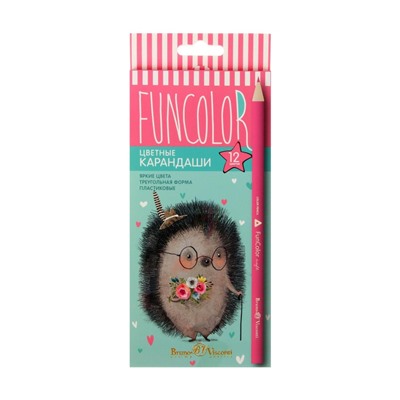 Карандаши цветные 12 цветов FunColor, пластиковые, трёхгранные, МИКС