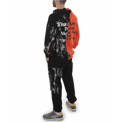 2630/7349 BLACK/ORANGE Костюм спортивный мужской (75% хлопок, 20% полиэстер, 5% спандекс)