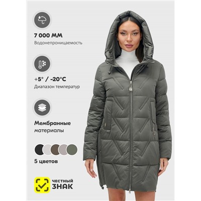 Куртка зимняя женская классическая с капюшоном темно-серого цвета 7671TC