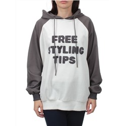 3255 GRAY/WHITE Худи женское (95% хлопок, 5% эластан)