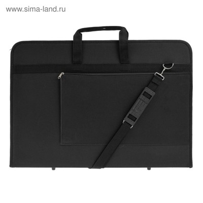 Папка для чертежей и рисунков А2, 640 х 450 х 30 мм, с ручками, текстильная, Estado, с карманом, чёрная