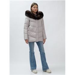 Полупальто женское зимние с мехом песец люкс класса бежевого цвета 622_2B