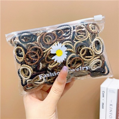 Набор резиночек для волос 100 шт. в косметичке с Ромашкой, диаметр 2 см. ЧЕРНЫЕ+КОРИЧНЕВЫЕ