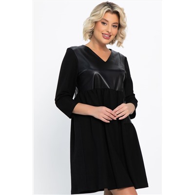 Платье со вставками из экокожи Эллис (черное) П14724-8М