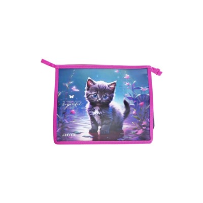 Папка для тетрадей А5, 243x200x80 мм, deVENTE "Beautiful Cat", молния сверху, пластиковая, для девочки