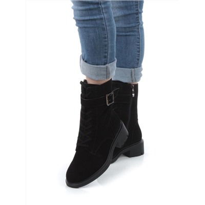 04-M2-590 BLACK Ботинки зимние женские (натуральная замша, натуральный мех)