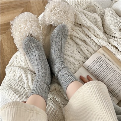 Woolen colored Japanese demi-season keep warm socks, increased thickness, mid-length