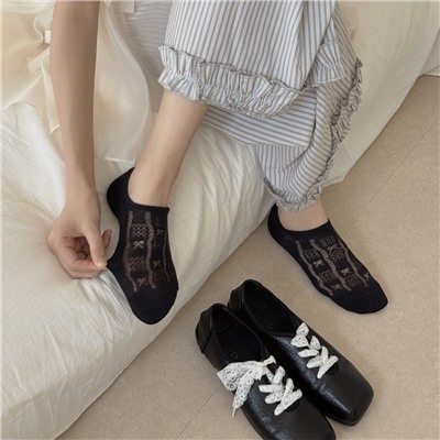 Breathable spring summer thin brand invisible socks with bow, non-slip gaiters, Korean style