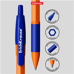 Ручка шариковая автоматическая Erich Krause R=301 Orange Matic & Grip, узел 0.7 мм, чернила синие, резиновый держатель, длина линии письма 2000 метров