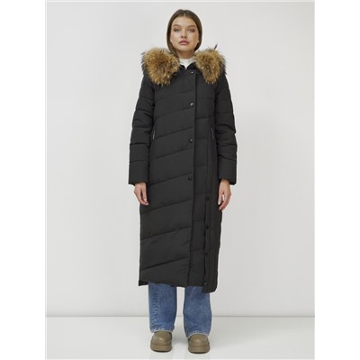 Пальто зимнее женское с мехом енот премиум класса черного цвета 3335Ch