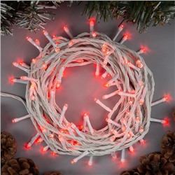 Гирлянда «Нить» 10 м, IP20, белая нить, 100 LED, 8 режимов, 220 В, свечение красное