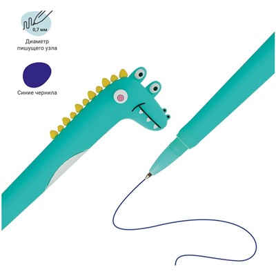 Ручка шариковая MESHU "Alligators" синяя, 0,7мм, корпус ассорти, с топпером
