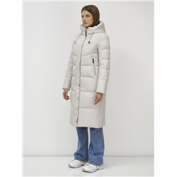 Пальто утепленное стеганное зимнее с капюшоном женское бежевого цвета 9636_1B