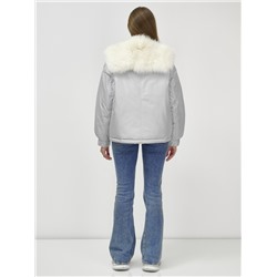 Куртка бомбер ангел с мехом песец премиум класса светло-серого цвета 390_1SS