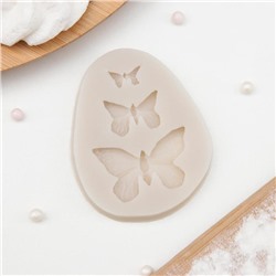 Молд для заливки «Бабочки», 3 ячейки, силикон, 7.5×6×1 см, розовый