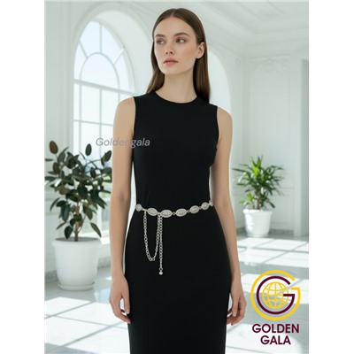 Пояс женский цепочка  с украшением цвет черненное серебро модель 12