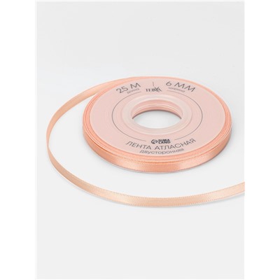 Лента атласная TEIRA, двухсторонняя, 6 мм, 25±1 м, бежевая №0714