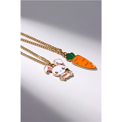 Кулоны парные на цепочке «Морковка с зайцем», 45 см, белые, оранжевые в золоте