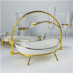 163-030 Овальное глубокое блюдо 23см на подставке MELODY в под.уп.(х8)Фарфор, металл