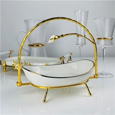 163-030 Овальное глубокое блюдо 23см на подставке MELODY в под.уп.(х8)Фарфор, металл