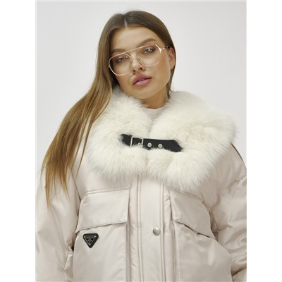 Куртка бомбер ангел с мехом песец премиум класса бежевого цвета 390_1B