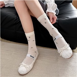 Summer thin retro breathable fresh knee socks, floral print, mid length