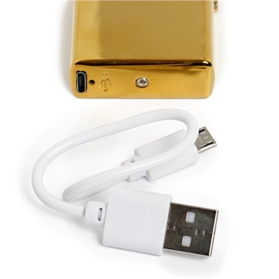 Зажигалка электронная, дуговая, USB, 5.6×3.8×1.3 см, золотой хром
