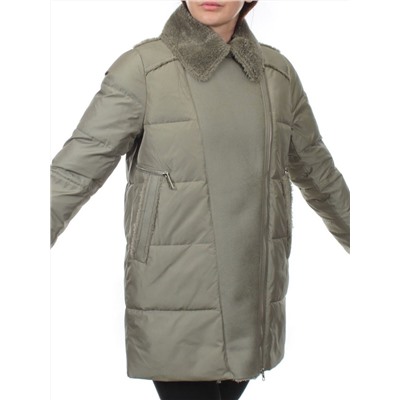 033 GRAY/GREEN Куртка зимняя облегченная женская (холлоффайбер 150 гр., искусственная дубленка)