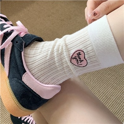 Summer thin brand cute fuchsia Japanese knee socks, with embroidery, mid-length