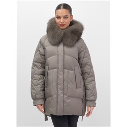 Куртка зимняя женская с мехом и капюшоном тренд коричневого цвета 7608K