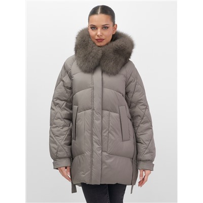 Куртка зимняя женская с мехом и капюшоном тренд коричневого цвета 7608K