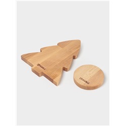 Подарочный набор деревянной посуды Adelica «С Новым Годом», сервировочная доска елочка на подставке 22×18 см, масло 100 мл, магнит