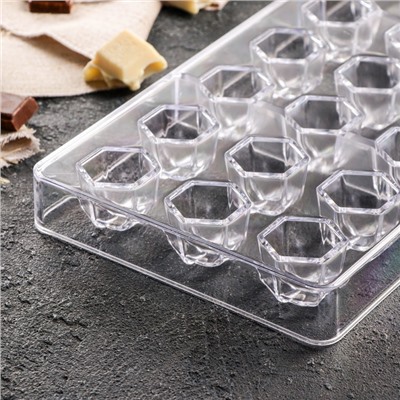 Форма для конфет и шоколада KONFINETTA «Секрет», 27.5×17.5×2.5 см, 21 ячейка 2.5×2.2×2 см, прозрачная