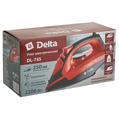 Утюг электрический 2200 Вт DELTA DL-755 черный с оранжевым