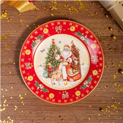ТАРЕЛКА ЗАКУСОЧНАЯ LEFARD "ДЕД МОРОЗ" 20,5 СМ КРАСНАЯ (КОР=18ШТ.)