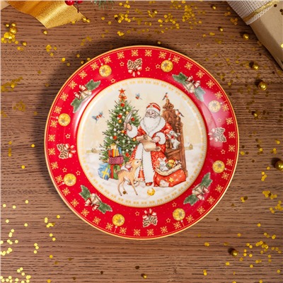 ТАРЕЛКА ЗАКУСОЧНАЯ LEFARD "ДЕД МОРОЗ" 20,5 СМ КРАСНАЯ (КОР=18ШТ.)