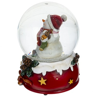 Фигурка декоративная в стекл. шаре "Снеговик" с музыкой, D 10 см, L10 W10 H14,5 см