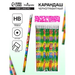 Карандаш чернографитный Calligrata «Зоопарк», НВ, с ластиком, корпус круглый