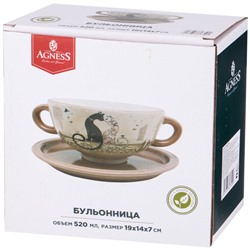 БУЛЬОННИЦА С БЛЮДЦЕМ AGNESS "ПАРИЖСКИЕ КОТЫ" 19*14*7 СМ 550 МЛ (КОР=18ШТ.)