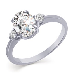 Кольцо с фианитом родированное серебро 925*